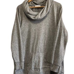 Grey Knit Cowl Neck Sweater w/ Kangaroo Pocket